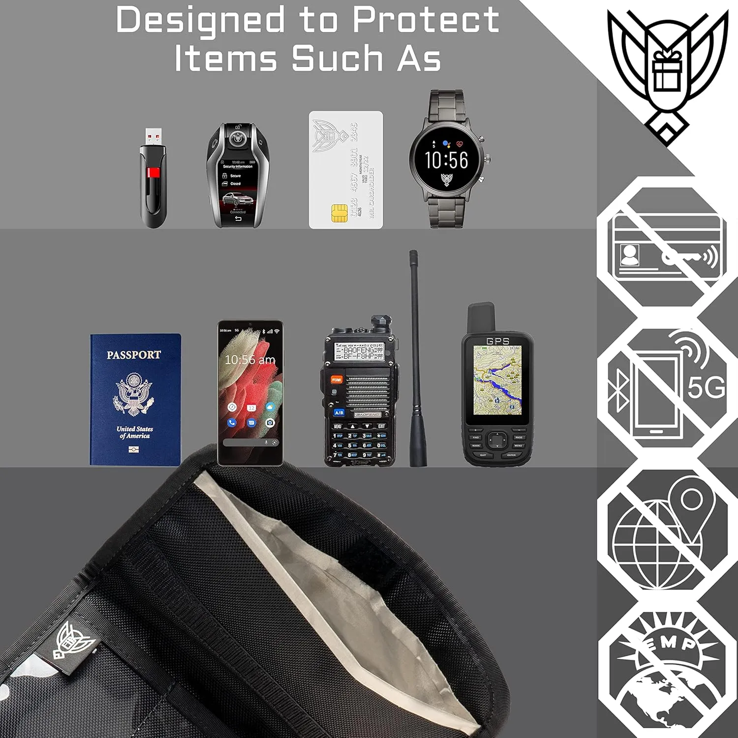 ~ AQUA RT Large Water-Proof Faraday Backpack/Small LITE Faraday Bag Combo ~ Tracking/Hacking Defense ~ Stone