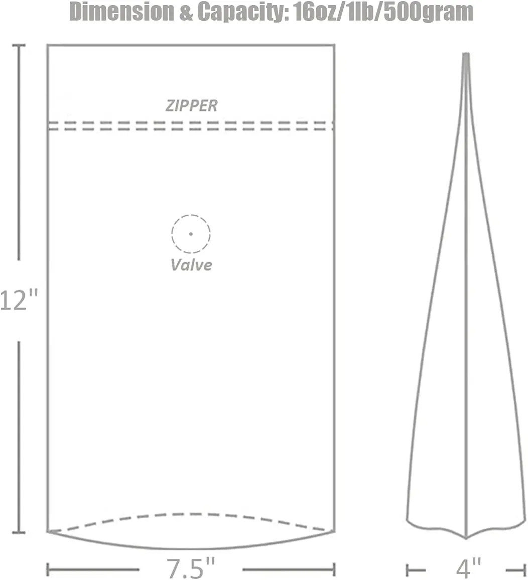 16 Ounce 100 Pieces Coffee Bags with Ziplock - High Barrier Natural Kraft Paper Stand up Coffee Pouches with Air Release/One Way Degassing Valve & Reusable Zipper (100, 16oz/1lb/500gm)