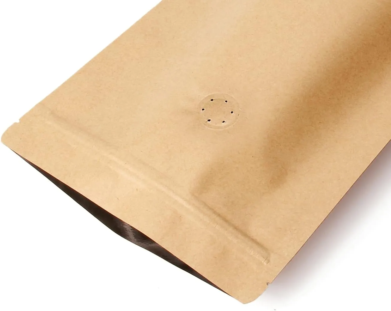 16 Ounce 100 Pieces Coffee Bags with Ziplock - High Barrier Natural Kraft Paper Stand up Coffee Pouches with Air Release/One Way Degassing Valve & Reusable Zipper (100, 16oz/1lb/500gm)