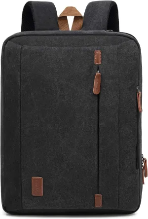 17.3 Inches Convertible Laptop Messenger Bag Shoulder Bag Canvas Backpack Oxford Cloth Multi-Functional Briefcase For Men Women (Canvas Black)