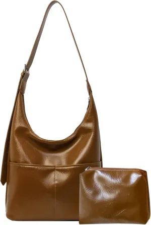 2 pcs Leather Tote Bag for Women Slouchy Hobo Bags Vegan Leather Hobo Purse Shoulder Handbag Large Crossbody Bags