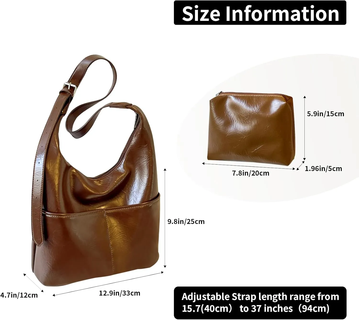2 pcs Leather Tote Bag for Women Slouchy Hobo Bags Vegan Leather Hobo Purse Shoulder Handbag Large Crossbody Bags