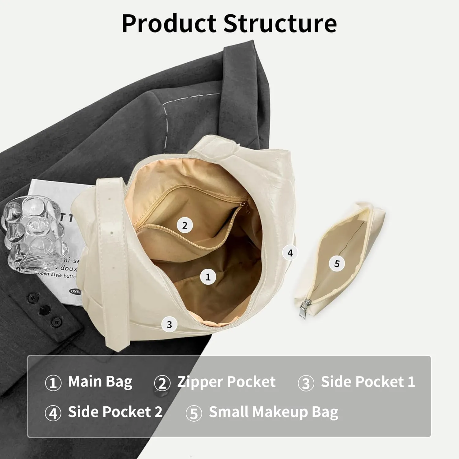 2 pcs Leather Tote Bag for Women Slouchy Hobo Bags Vegan Leather Hobo Purse Shoulder Handbag Large Crossbody Bags