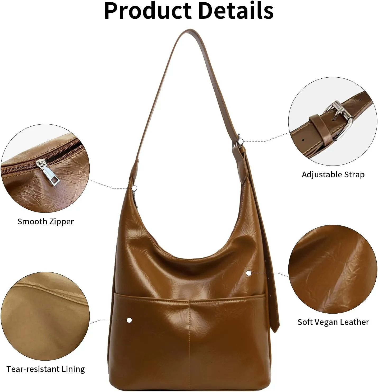 2 pcs Leather Tote Bag for Women Slouchy Hobo Bags Vegan Leather Hobo Purse Shoulder Handbag Large Crossbody Bags