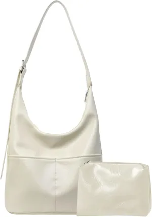 2 pcs Leather Tote Bag for Women Slouchy Hobo Bags Vegan Leather Hobo Purse Shoulder Handbag Large Crossbody Bags