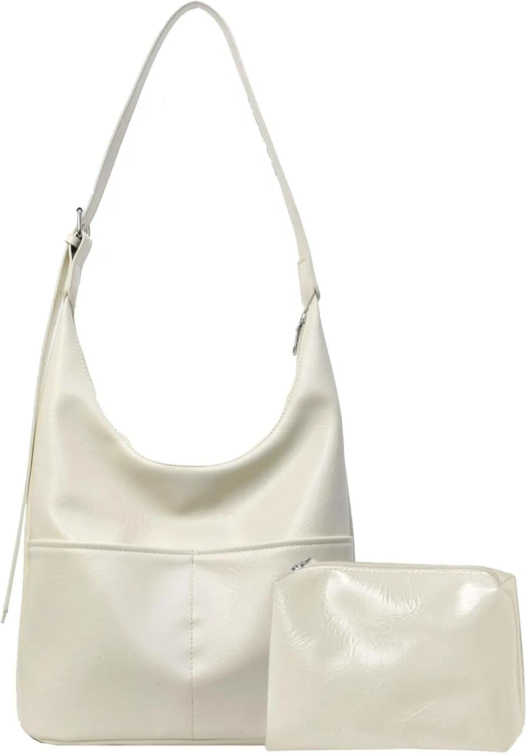 2 pcs Leather Tote Bag for Women Slouchy Hobo Bags Vegan Leather Hobo Purse Shoulder Handbag Large Crossbody Bags