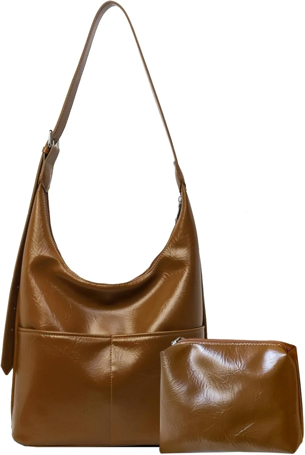2 pcs Leather Tote Bag for Women Slouchy Hobo Bags Vegan Leather Hobo Purse Shoulder Handbag Large Crossbody Bags