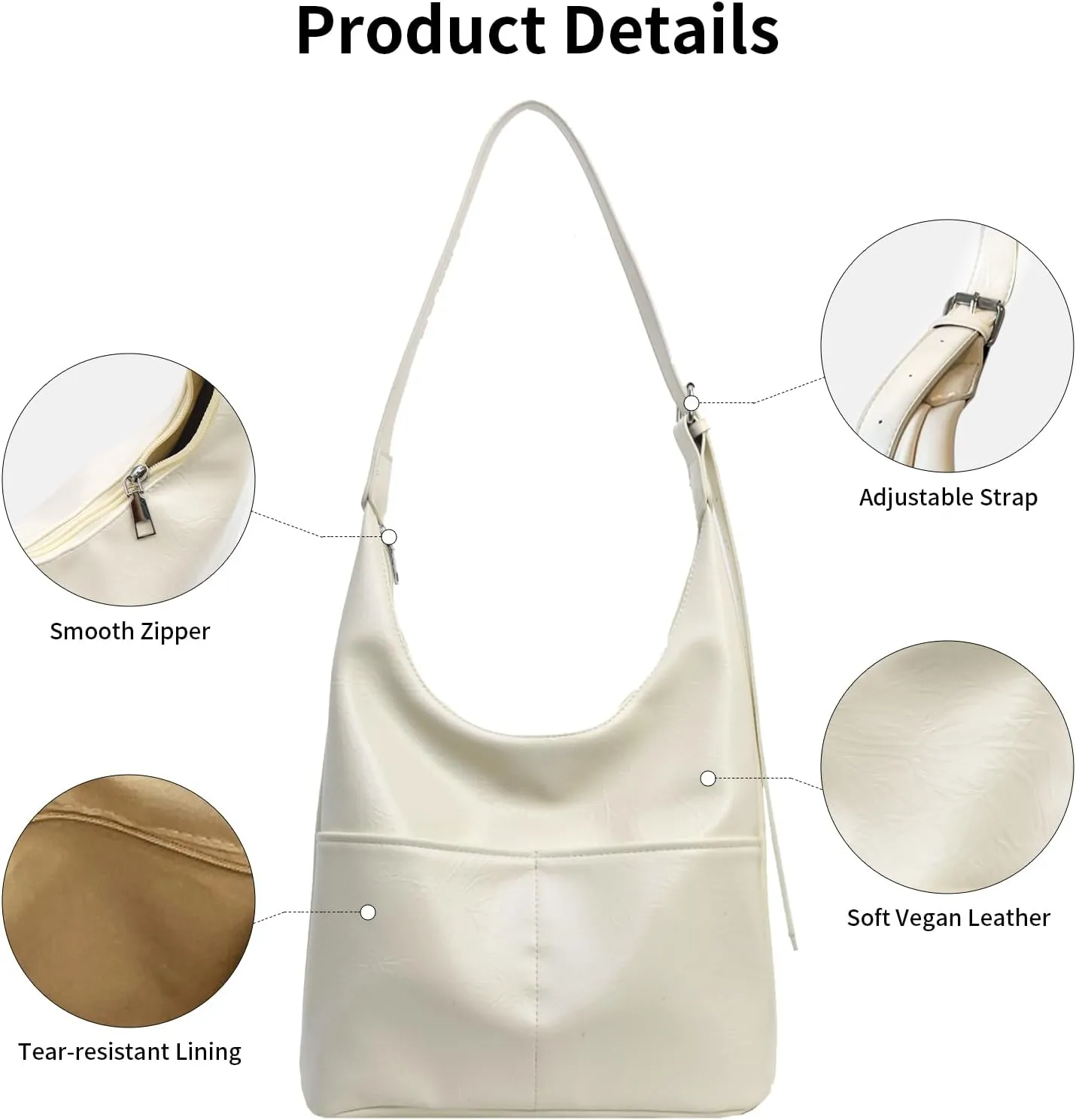 2 pcs Leather Tote Bag for Women Slouchy Hobo Bags Vegan Leather Hobo Purse Shoulder Handbag Large Crossbody Bags