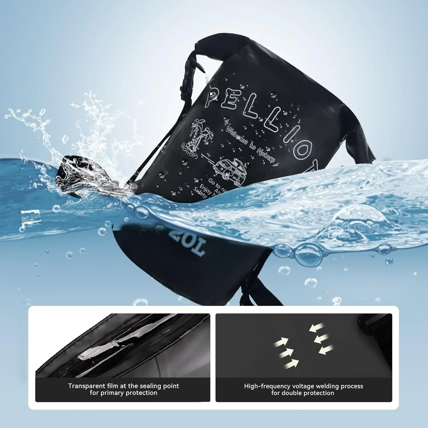 20L Dry Bag Backpack Waterproof Roll Top Lightweight Storage Backpack Bag Adjustable Portable Dry Sack for Kayaking Boating Camping & Hiking Black
