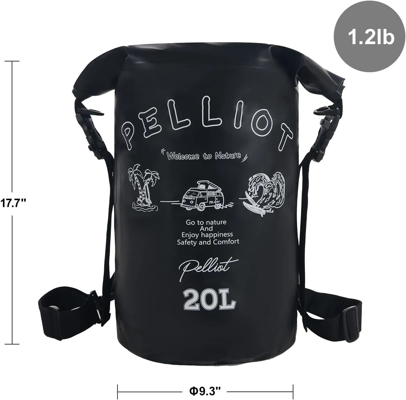 20L Dry Bag Backpack Waterproof Roll Top Lightweight Storage Backpack Bag Adjustable Portable Dry Sack for Kayaking Boating Camping & Hiking Black