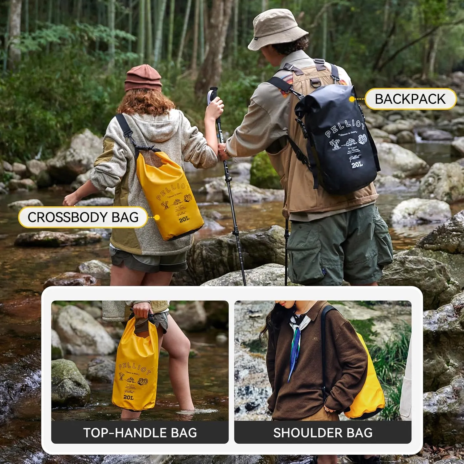 20L Dry Bag Backpack Waterproof Roll Top Lightweight Storage Backpack Bag Adjustable Portable Dry Sack for Kayaking Boating Camping & Hiking Yellow