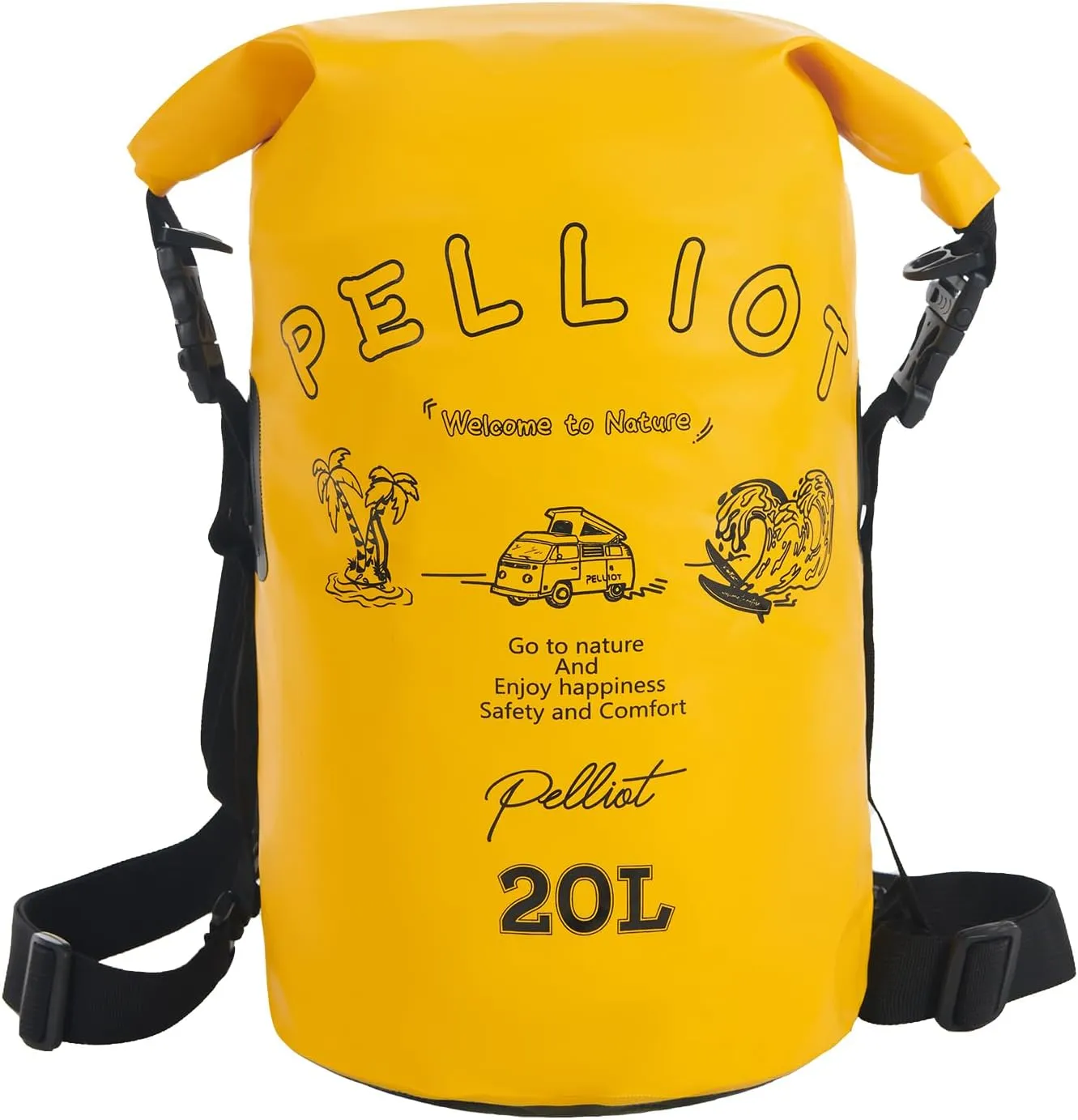 20L Dry Bag Backpack Waterproof Roll Top Lightweight Storage Backpack Bag Adjustable Portable Dry Sack for Kayaking Boating Camping & Hiking Yellow