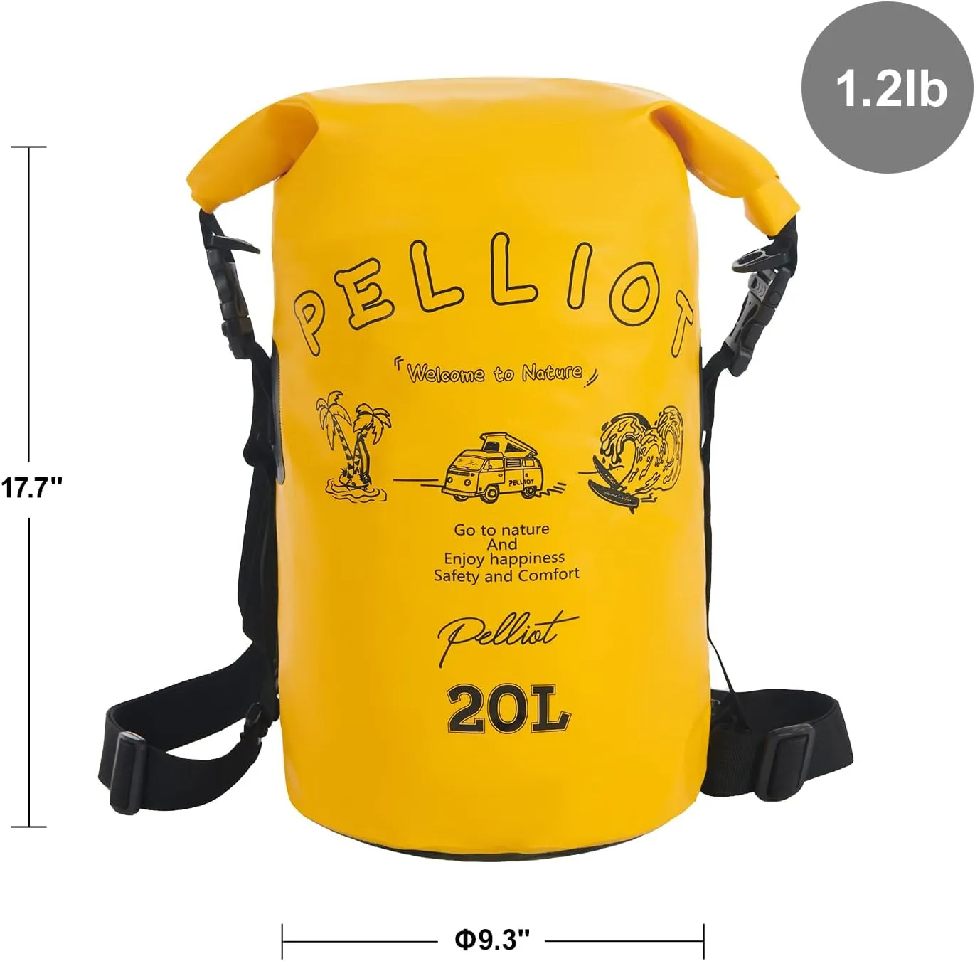 20L Dry Bag Backpack Waterproof Roll Top Lightweight Storage Backpack Bag Adjustable Portable Dry Sack for Kayaking Boating Camping & Hiking Yellow
