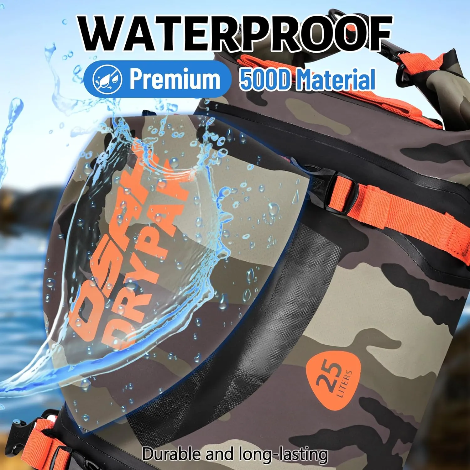 25L Waterproof Dry Bag - Motorcycle Luggage Tail Bag with Straps for Back Seat, Roll Top Lightweight Waterproof Backpack Sack for Travel, Swimming, Boating, Kayaking, Camping and Beach