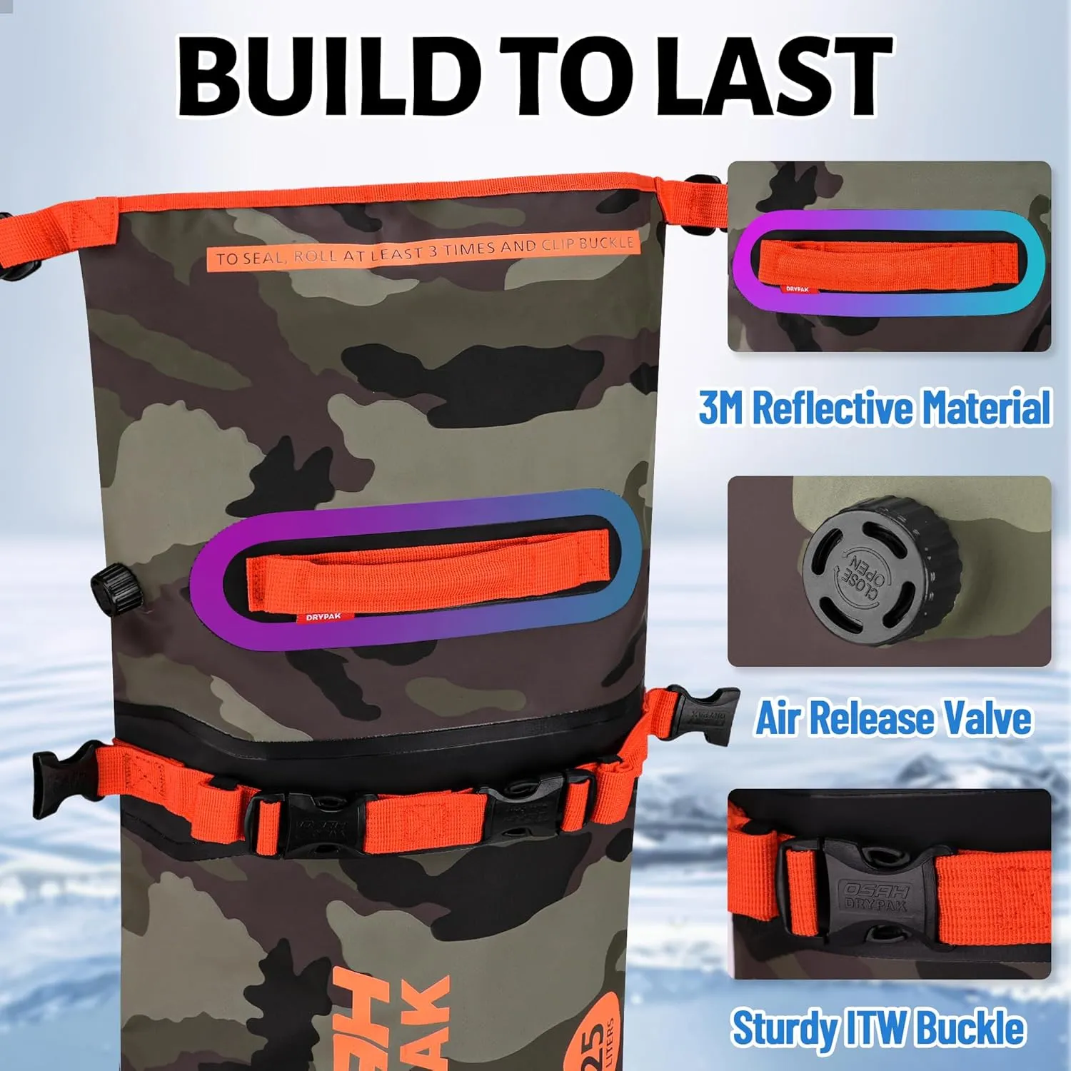 25L Waterproof Dry Bag - Motorcycle Luggage Tail Bag with Straps for Back Seat, Roll Top Lightweight Waterproof Backpack Sack for Travel, Swimming, Boating, Kayaking, Camping and Beach