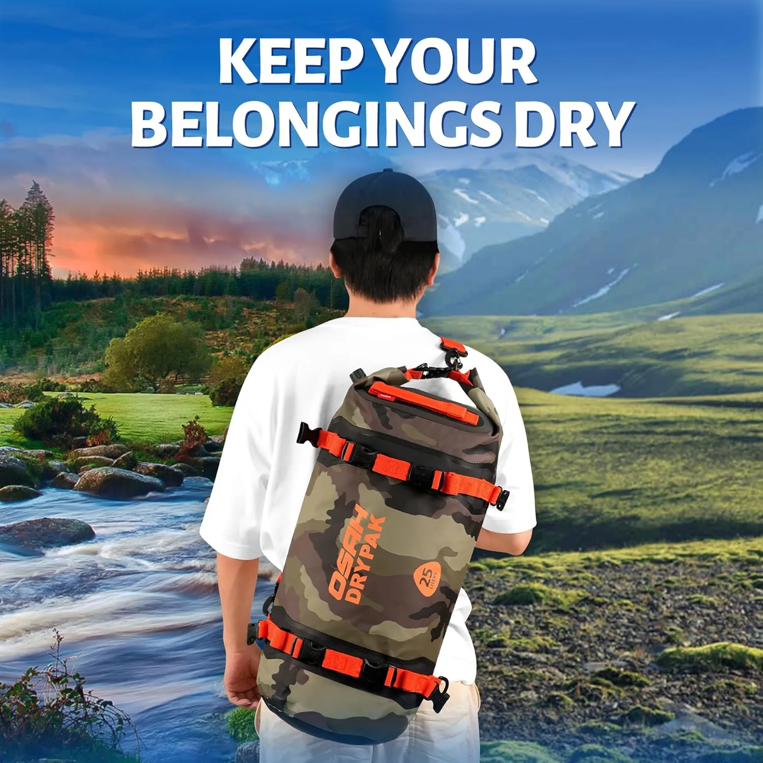 25L Waterproof Dry Bag - Motorcycle Luggage Tail Bag with Straps for Back Seat, Roll Top Lightweight Waterproof Backpack Sack for Travel, Swimming, Boating, Kayaking, Camping and Beach