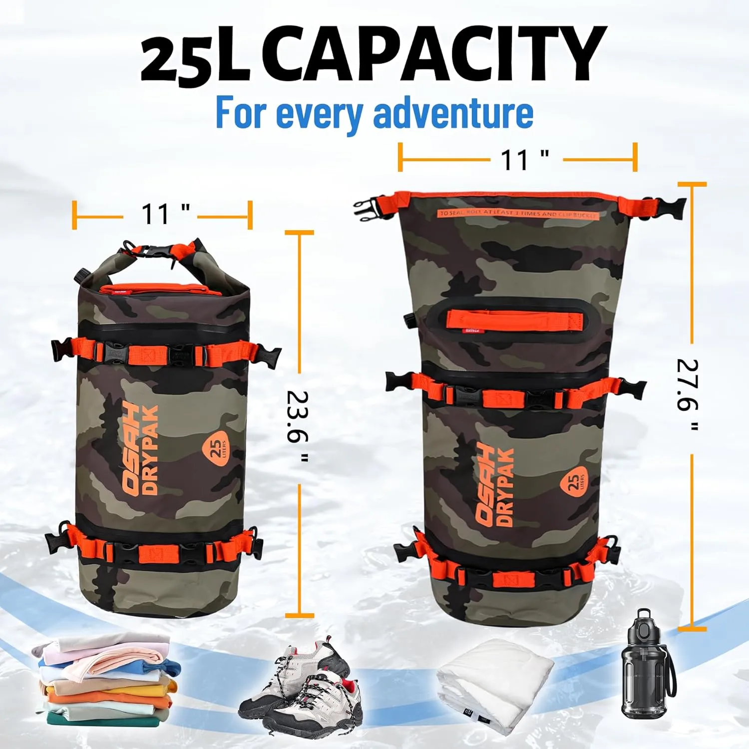 25L Waterproof Dry Bag - Motorcycle Luggage Tail Bag with Straps for Back Seat, Roll Top Lightweight Waterproof Backpack Sack for Travel, Swimming, Boating, Kayaking, Camping and Beach