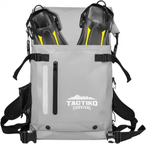 30L Heavy-Duty 100% Waterproof Backpack - Equipment Pocket, Carabiner - Roll Top Floating Dry Bags (Gray)