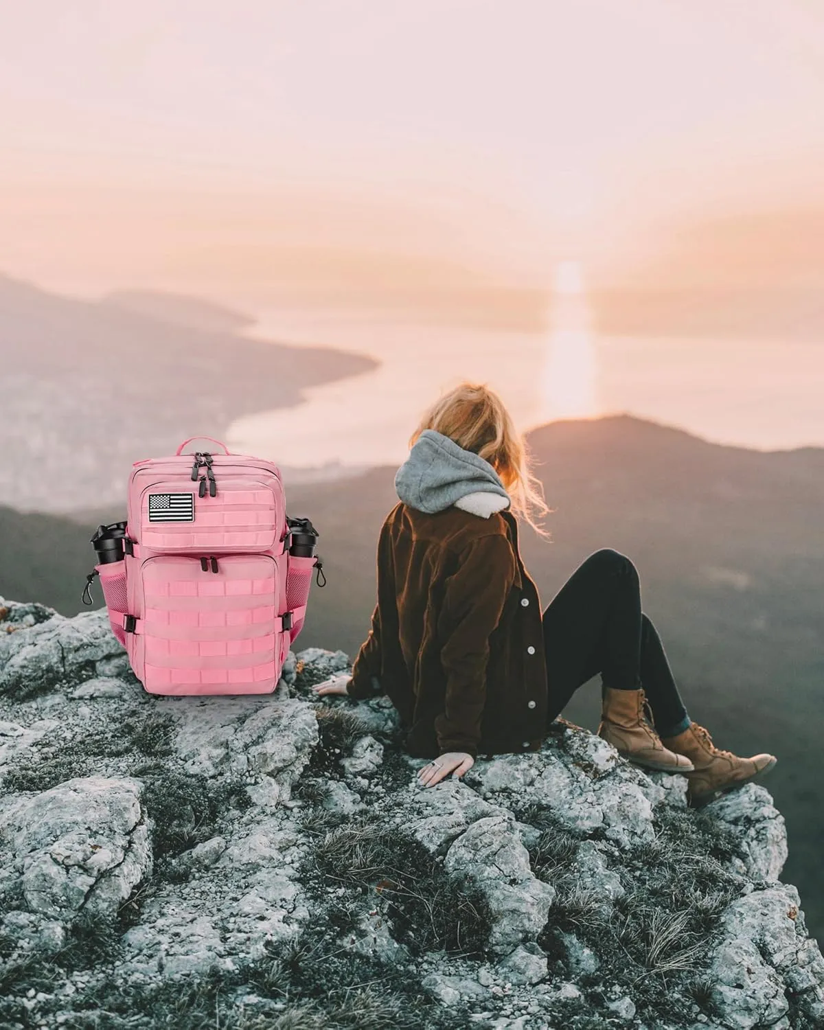 35L Hiking Tactical Backpack for Women Training Gym Fitness Bag Outdoor Camping Backpacks Travel Waterproof (Pink)