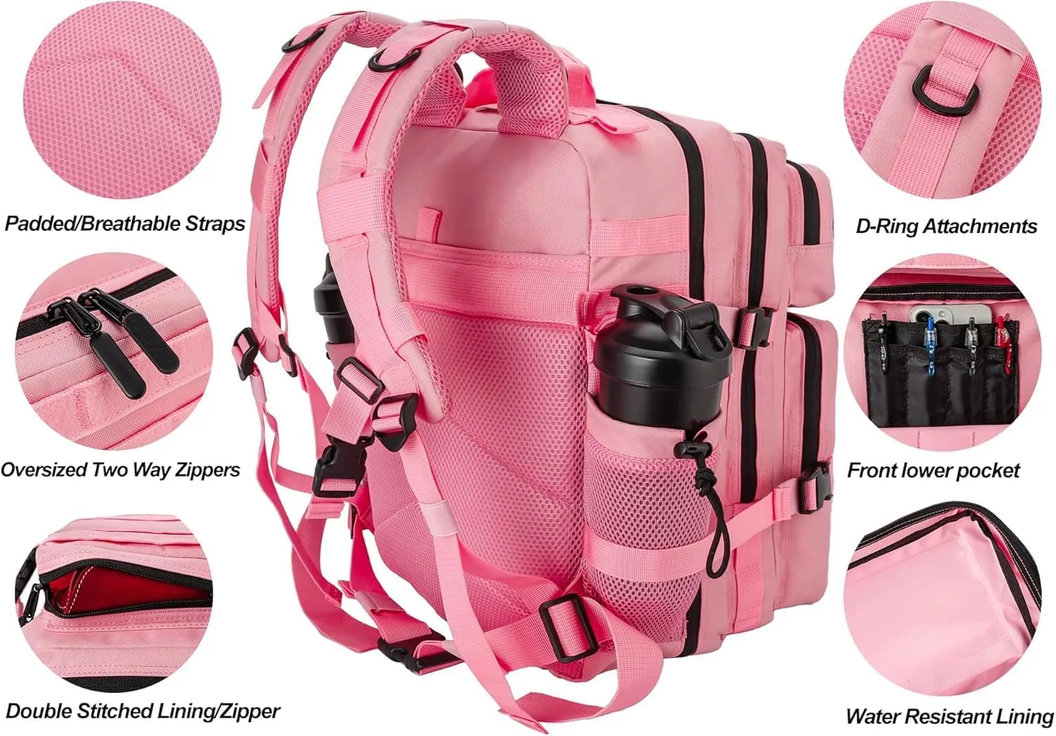 35L Hiking Tactical Backpack for Women Training Gym Fitness Bag Outdoor Camping Backpacks Travel Waterproof (Pink)