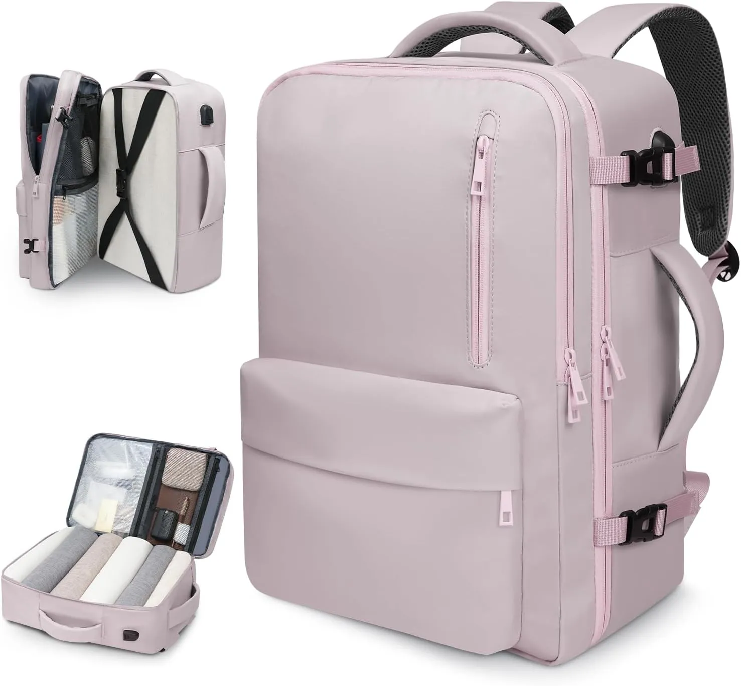 35L Travel Backpack | 180° All-Open Design | Multi-Pockets | Airline Approved Carry on |15.6 inch Laptop Compartment |USB Port |Perfect for Travel Business College Bookbags|Men Women,Dark Pink