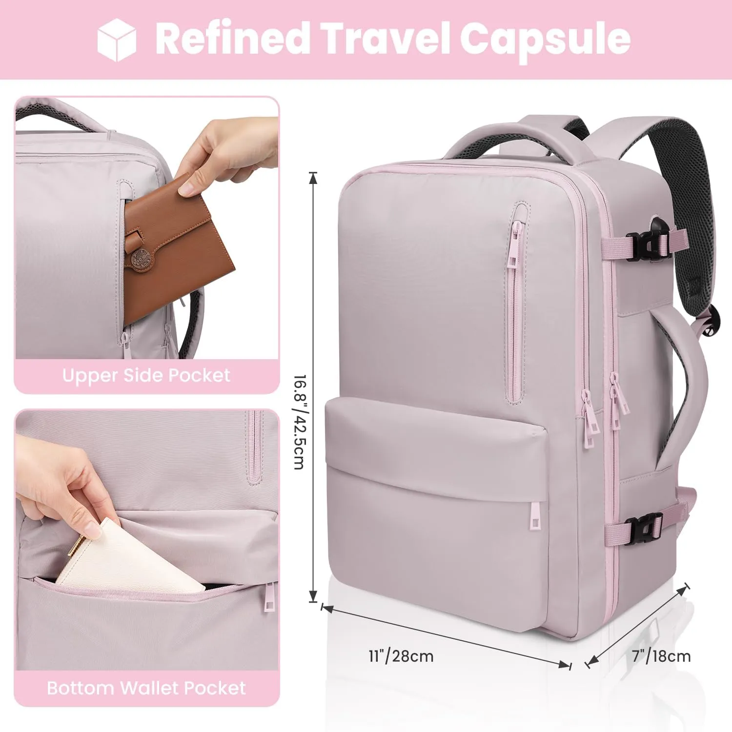 35L Travel Backpack | 180° All-Open Design | Multi-Pockets | Airline Approved Carry on |15.6 inch Laptop Compartment |USB Port |Perfect for Travel Business College Bookbags|Men Women,Dark Pink