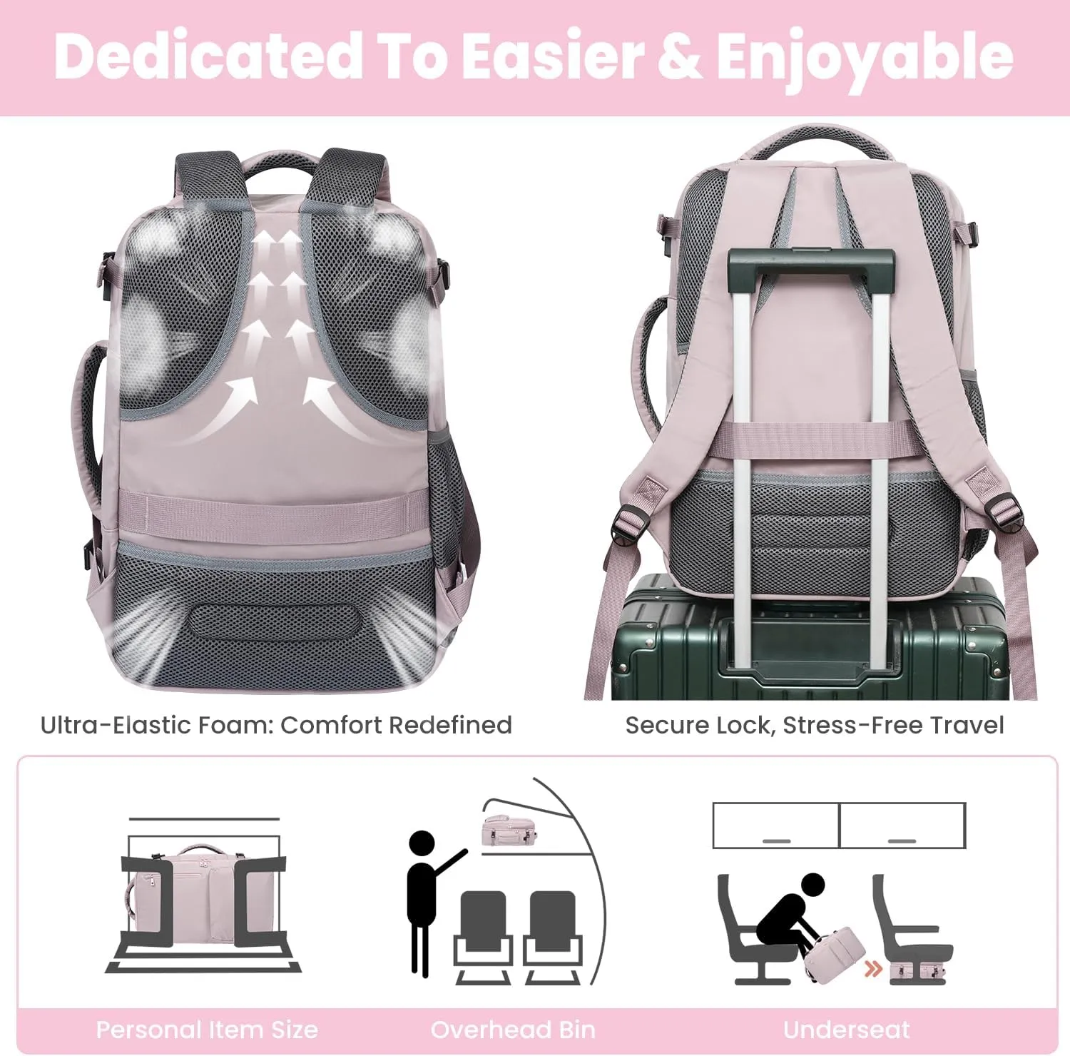 35L Travel Backpack | 180° All-Open Design | Multi-Pockets | Airline Approved Carry on |15.6 inch Laptop Compartment |USB Port |Perfect for Travel Business College Bookbags|Men Women,Dark Pink