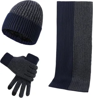 3pcs Winter Beanie Hat Scarf and Gloves Set Autumn Winter Warm Wool with Gloves Scaves and Beanie Hat Themal Glove