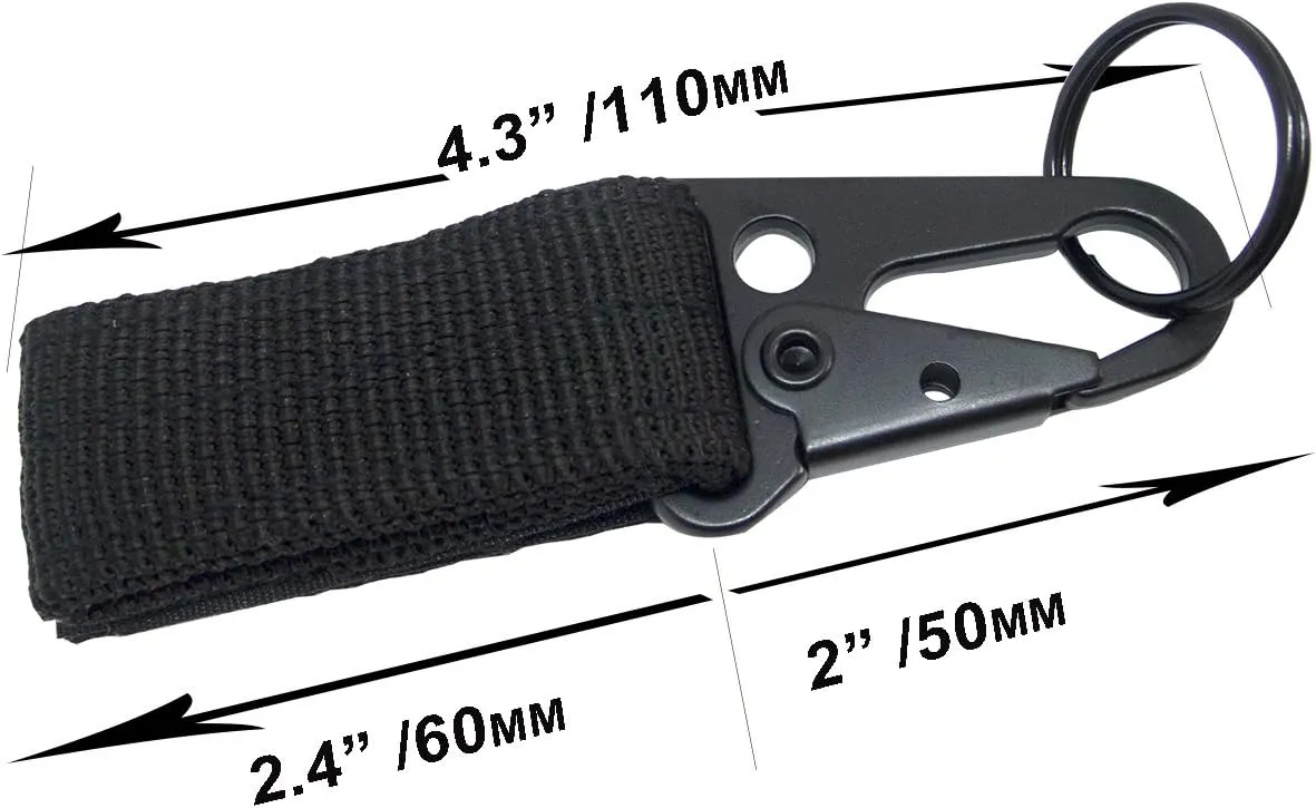4 pcs Tactical Key Ring Belt Holder Nylon Clips with 1" HK Hooks Keychain Carabiner Buckle for Molle Strap Webbing Attachement, Black Khaki Green