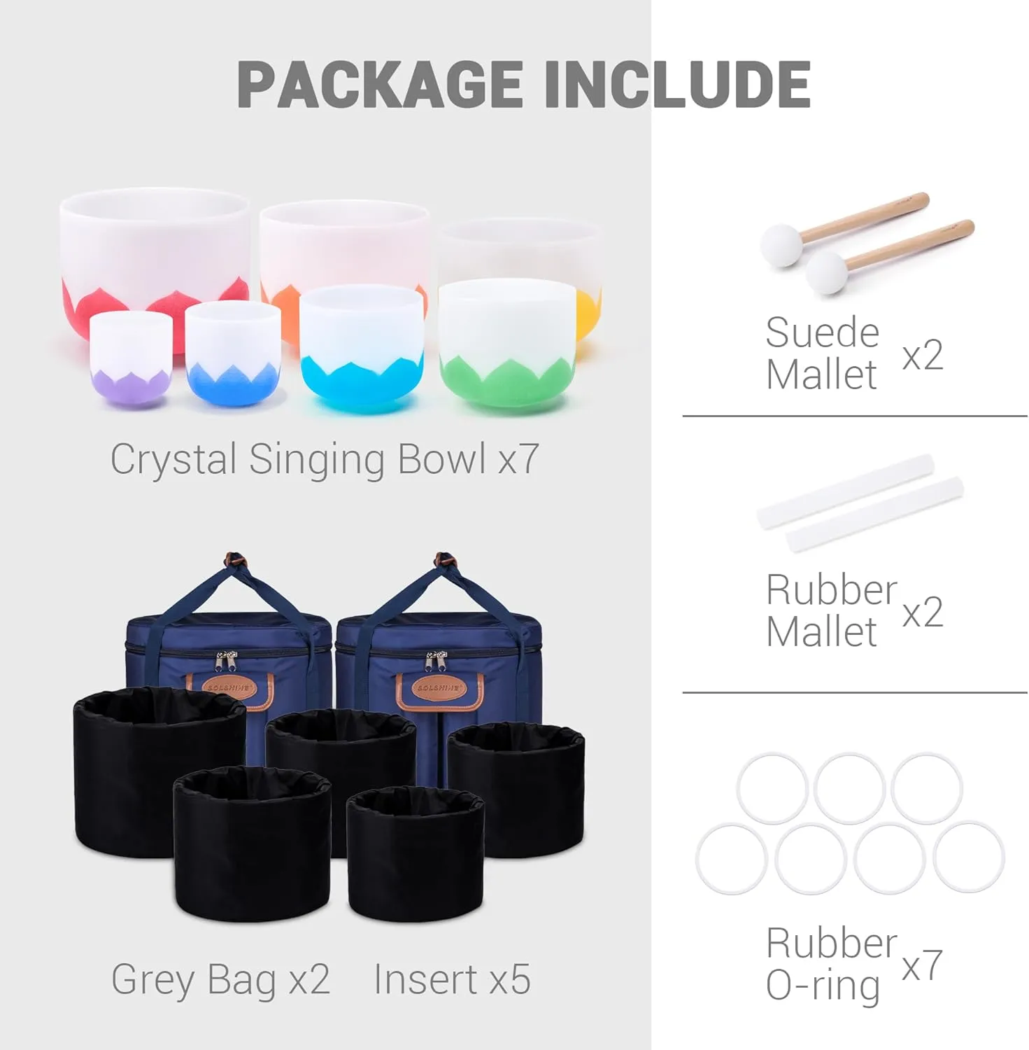 432Hz 6-12 Inch Set of 7 Lotus Quartz Crystal Singing Bowls with Gradient Colored Design, 2 Travel Carry Case Bags and Resonance Striker for Meditation and Sound Therapy