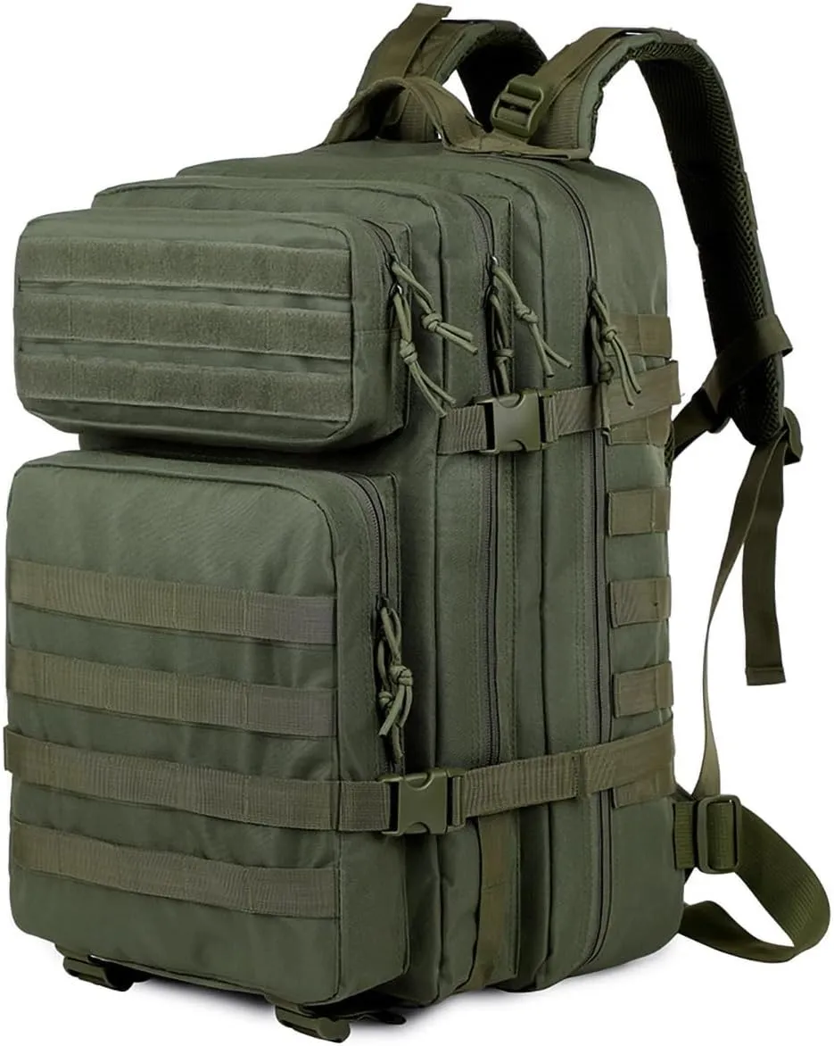 48L 3-day Tactical backpack heavy duty zipper，Hiking Camping Hunting Climbing backpack Nylon canvas Knapsack Outdoor backpack (army green)