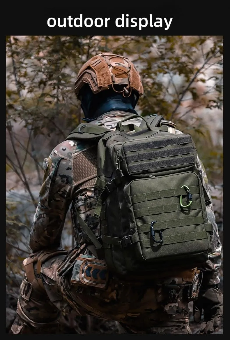 48L 3-day Tactical backpack heavy duty zipper，Hiking Camping Hunting Climbing backpack Nylon canvas Knapsack Outdoor backpack (army green)