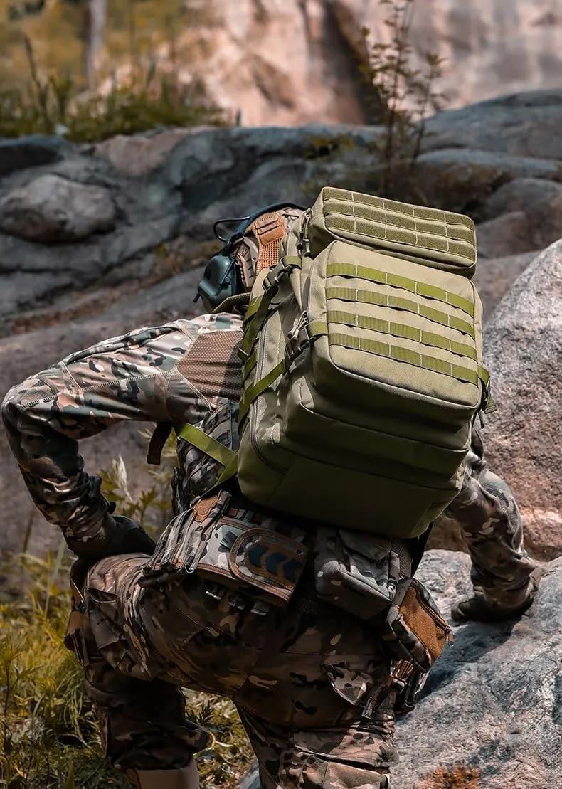 48L 3-day Tactical backpack heavy duty zipper，Hiking Camping Hunting Climbing backpack Nylon canvas Knapsack Outdoor backpack (army green)