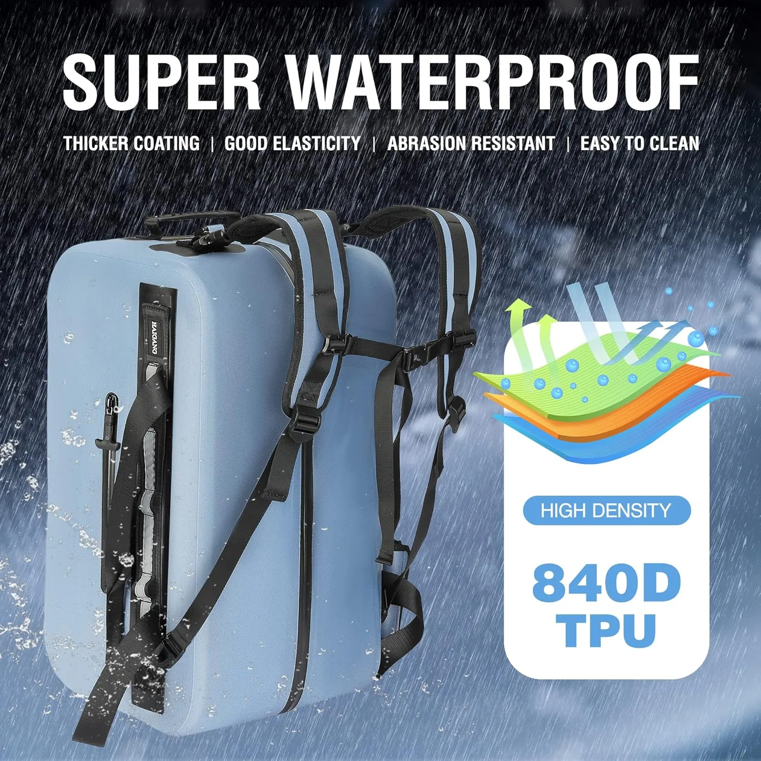 50L Waterproof Dry Duffle Bag Dry Backpack 840D TPU Heavy Duty Dry Bag,Rubber Airtight Zipper, for Kayaking,Boating,Motorcycling,Camping,Rafting,Surfing, Swimming,Fishing,Beach Vacation,Blue