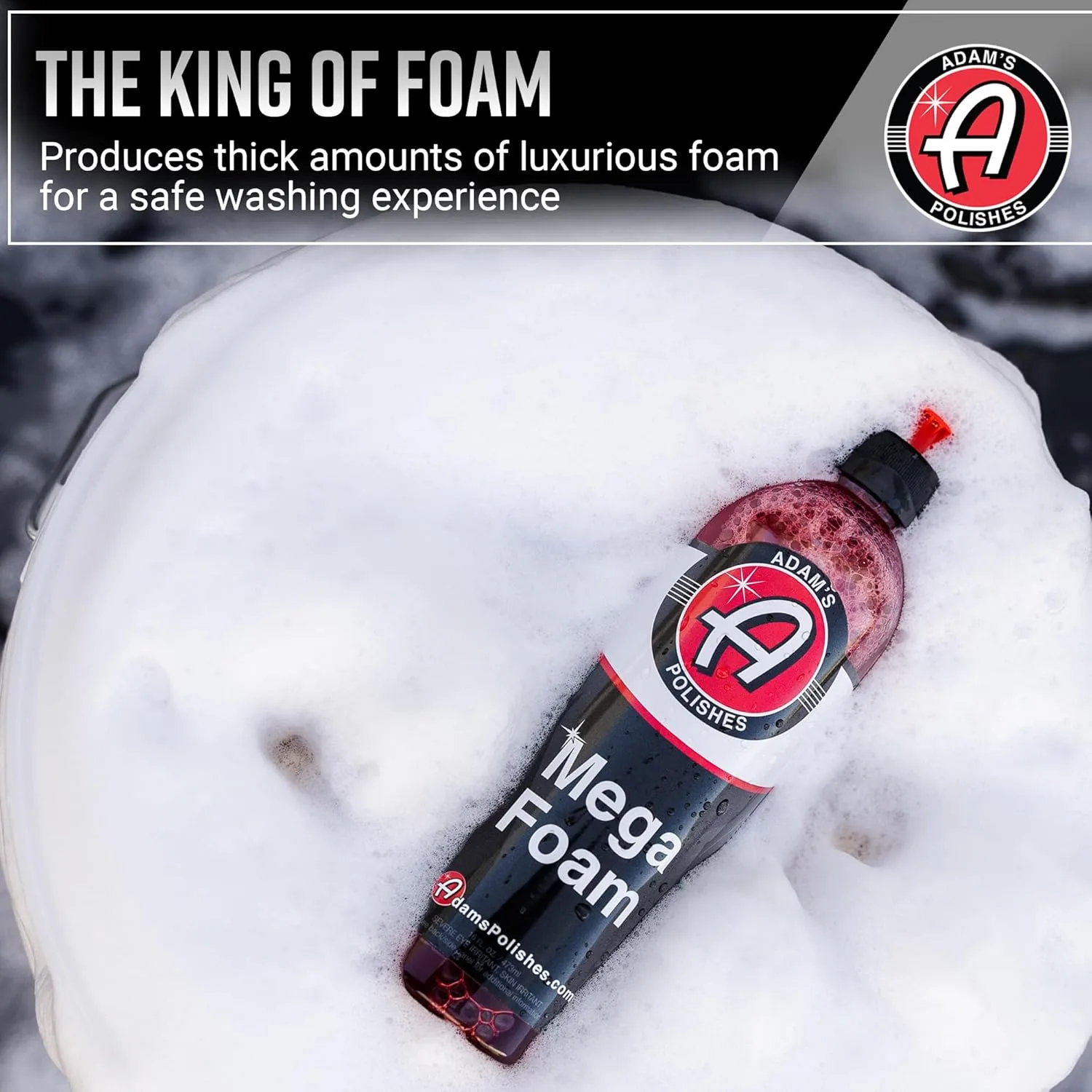 Adam’s Mega Foam (16oz, 2 Pack) - Detailing pH Neutral Car Soap For Car Washing, Concentated For Use In Car Wash Bucket, Foam Cannon & Foam Gun For Cleaning, Won't Strip Car Wax or Ceramic Coating