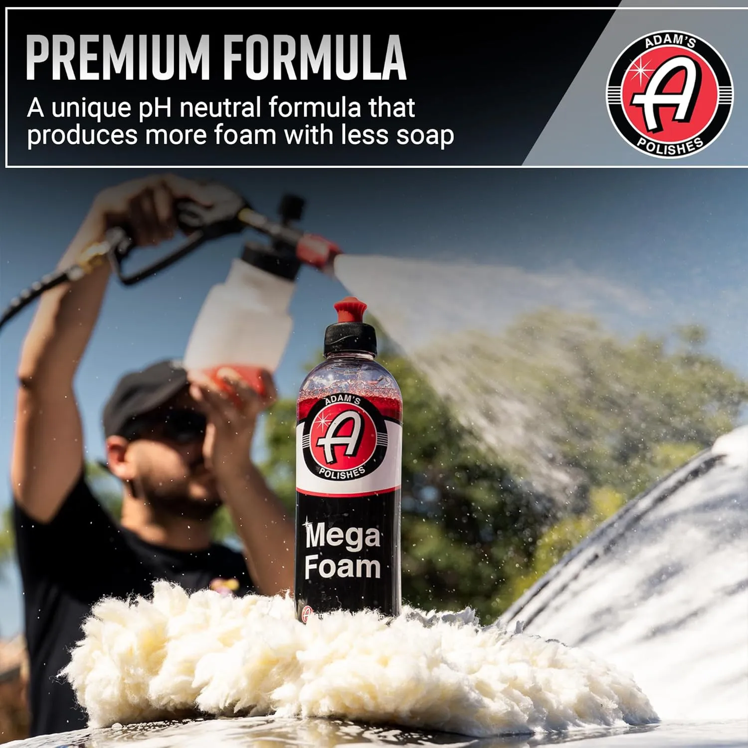 Adam's Polishes Mega Foam (16oz) - Detailing pH Neutral Car Soap For Car Washing, For Use In Car Wash Bucket, Foam Cannon & Foam Gun, Won't Strip Car Wax, Sealants or Ceramic Coatings