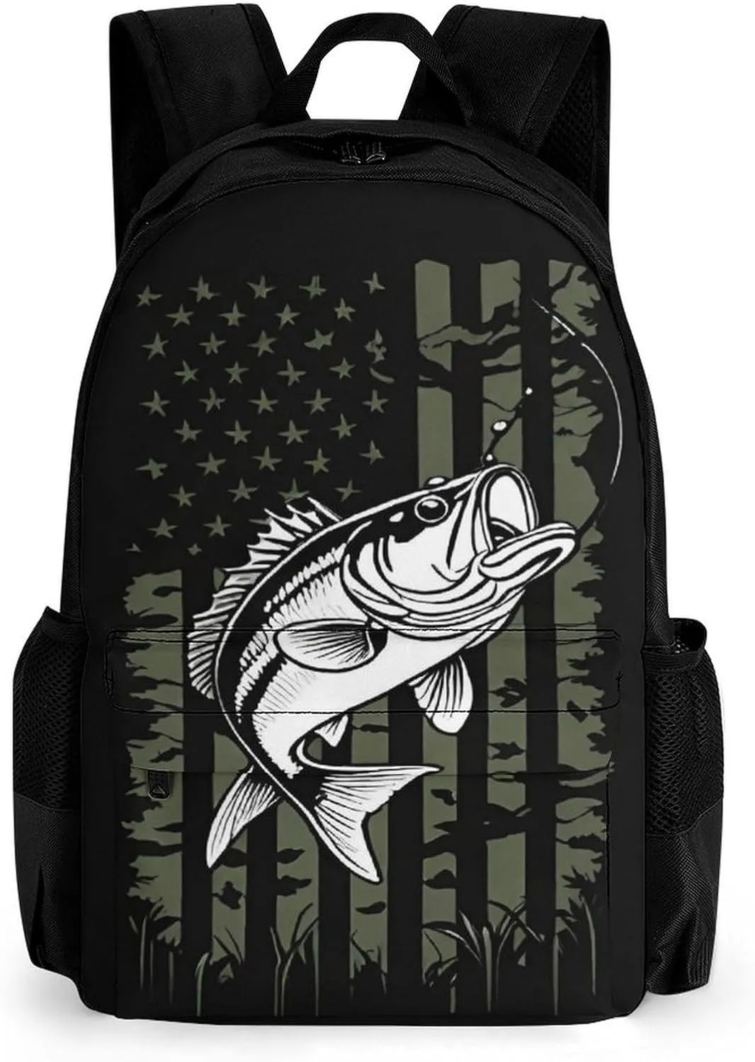 Adults Lightweight Bass Fishing Lure Camo Camouflage American Fl Shoulder Book Bags Big Capacity Shoulder Bag With Adjustable Shoulder Straps for Trekking Work Walking Cycling