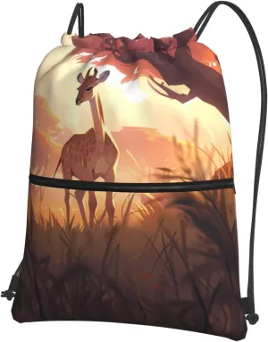 African savannah giraffe calf Print Drawstring Backpack â€“ Adjustable Lightweight Gym Bag for Sports, Yoga, Travel, and Hiking