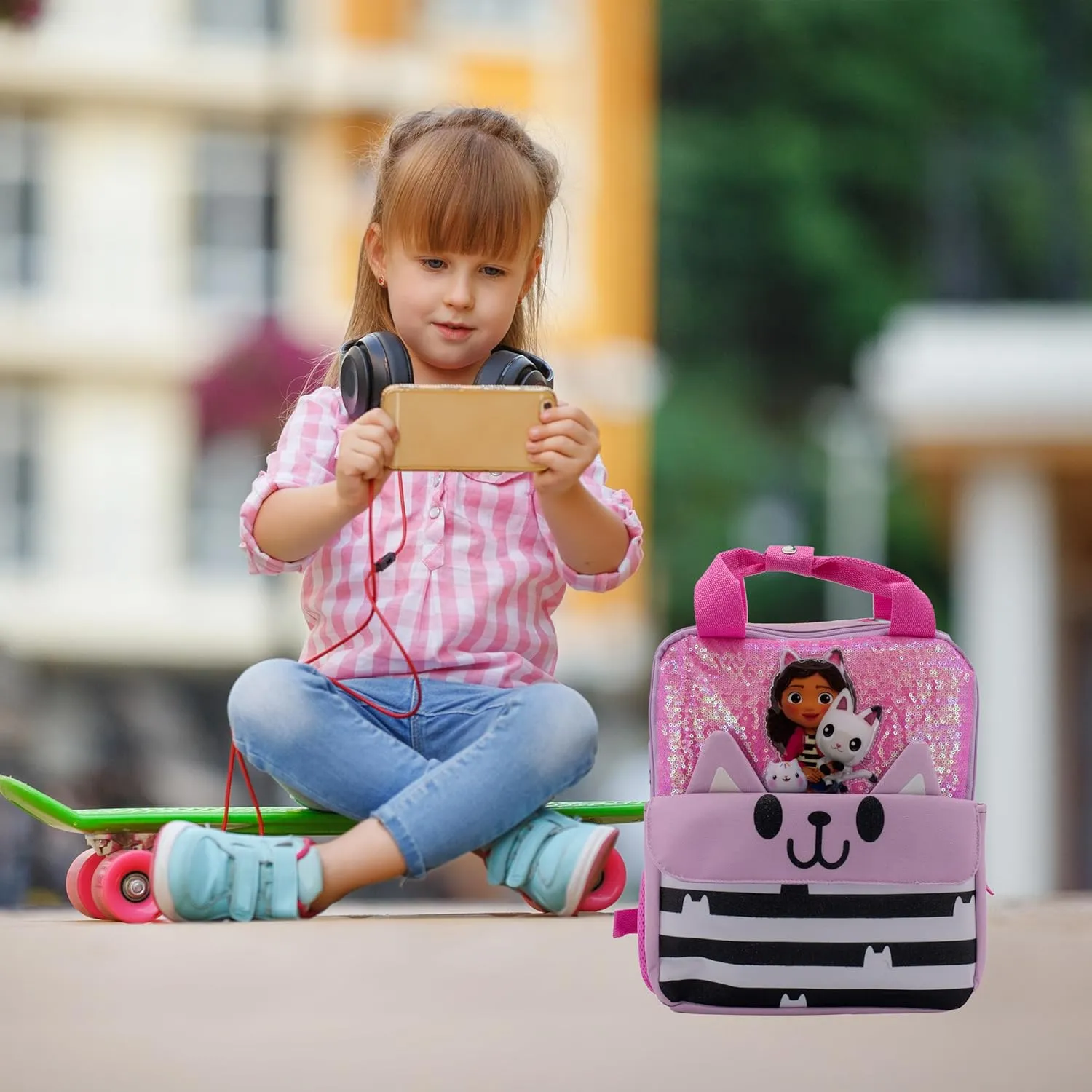 AI ACCESSORY INNOVATIONS Gabby’s Doll House 12” Mini Backpack for girls, Flip Sequin School Bag for Preschool, Pandy Paws Flap Pocket w/3D Ears