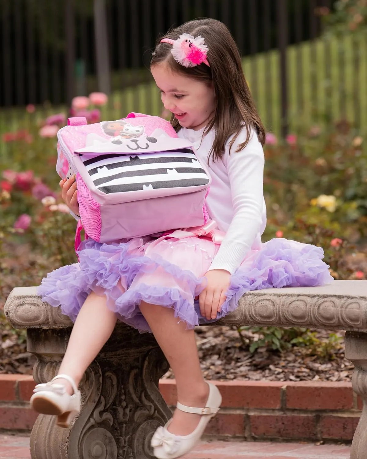 AI ACCESSORY INNOVATIONS Gabby’s Doll House 12” Mini Backpack for girls, Flip Sequin School Bag for Preschool, Pandy Paws Flap Pocket w/3D Ears