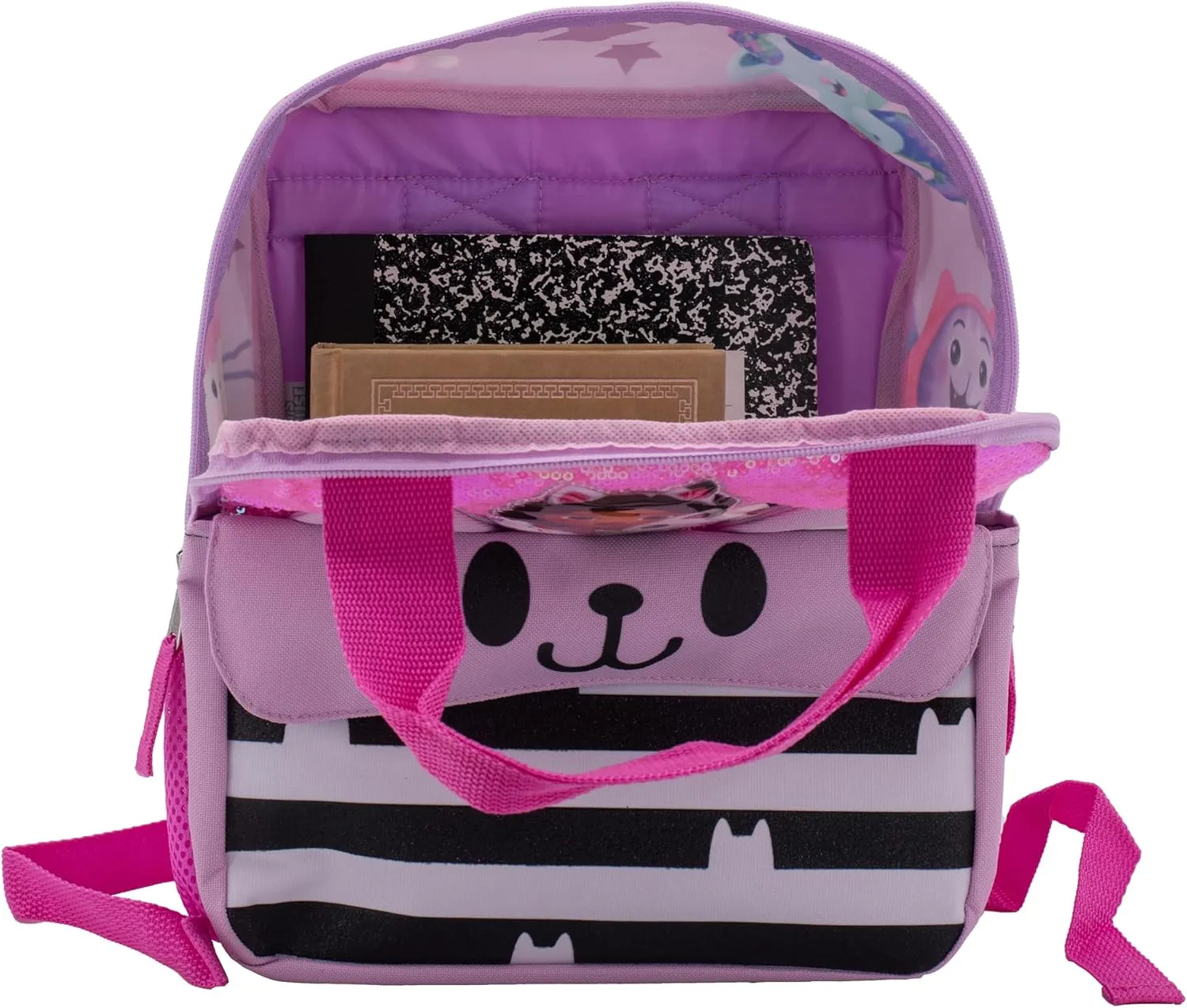 AI ACCESSORY INNOVATIONS Gabby’s Doll House 12” Mini Backpack for girls, Flip Sequin School Bag for Preschool, Pandy Paws Flap Pocket w/3D Ears