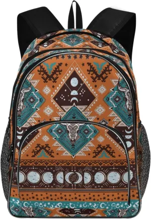 ALAZA Indian Tribal Aztec Geometric Pattern with Skulls Backpack Daypack Laptop Work Travel College Bag for Men Women Fits 15.6 Inch Laptop