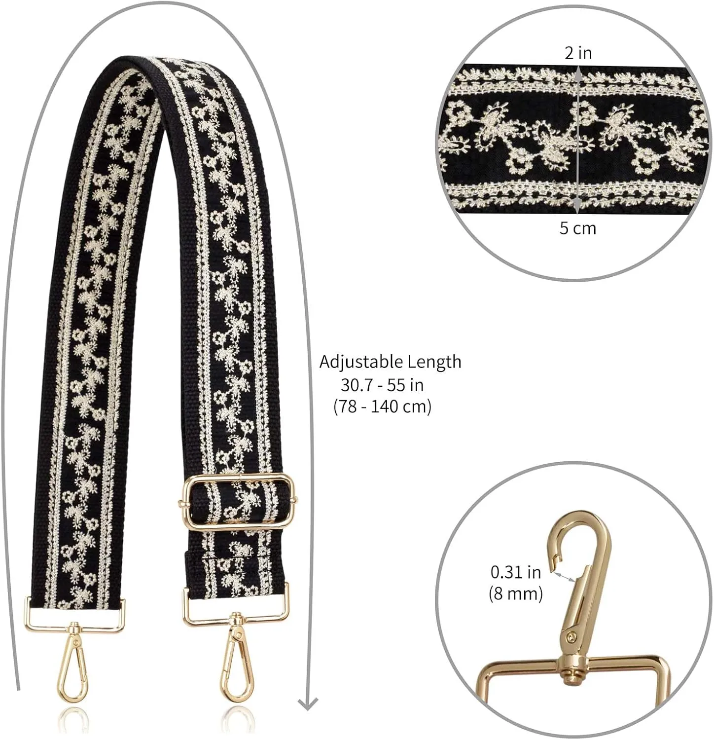 ALLZEDREAM Purse Strap Crossbody Replacement Handbag Shoulder Bag 2" Wide Adjustable Embroidered Lace Sequins