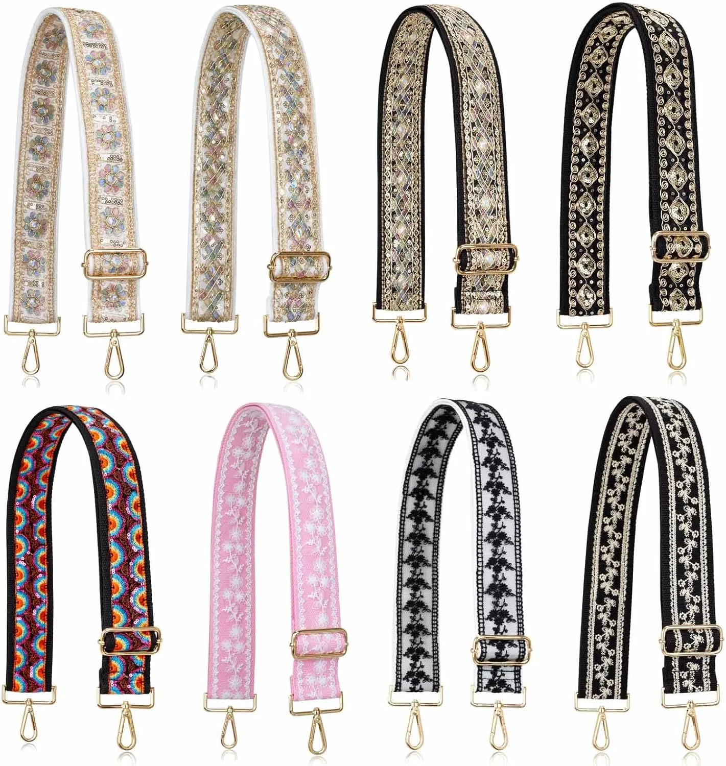 ALLZEDREAM Purse Strap Crossbody Replacement Handbag Shoulder Bag 2" Wide Adjustable Embroidered Lace Sequins
