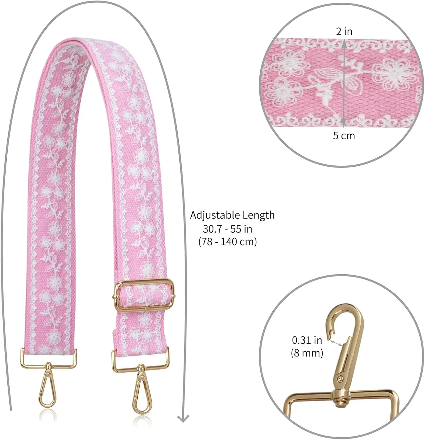 ALLZEDREAM Purse Strap Crossbody Replacement Handbag Shoulder Bag 2" Wide Adjustable Embroidered Lace Sequins