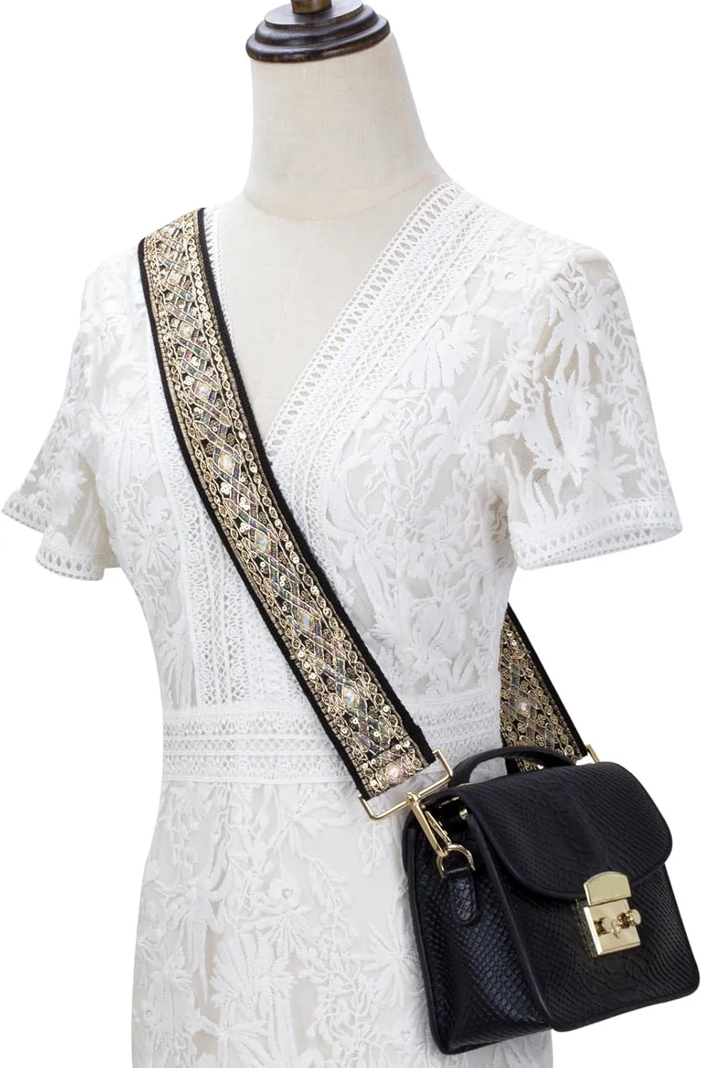 ALLZEDREAM Purse Strap Crossbody Replacement Handbag Shoulder Bag 2" Wide Adjustable Embroidered Lace Sequins