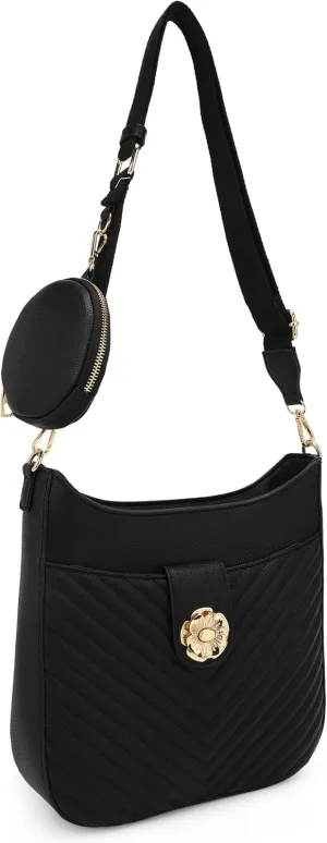 ALYSSA Quilted Crossbody Bag for Women Vegan Leather Hobo Handbag Wallet Set Shoulder Bag With Coin Purse Pouch