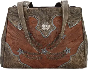 American West Desert Wildflower Multi-Compartment Organizer Tote for Women - 100% Genuine Leather