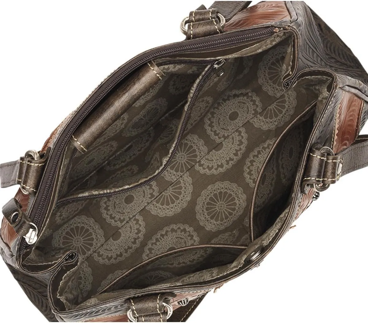 American West Desert Wildflower Multi-Compartment Organizer Tote for Women - 100% Genuine Leather