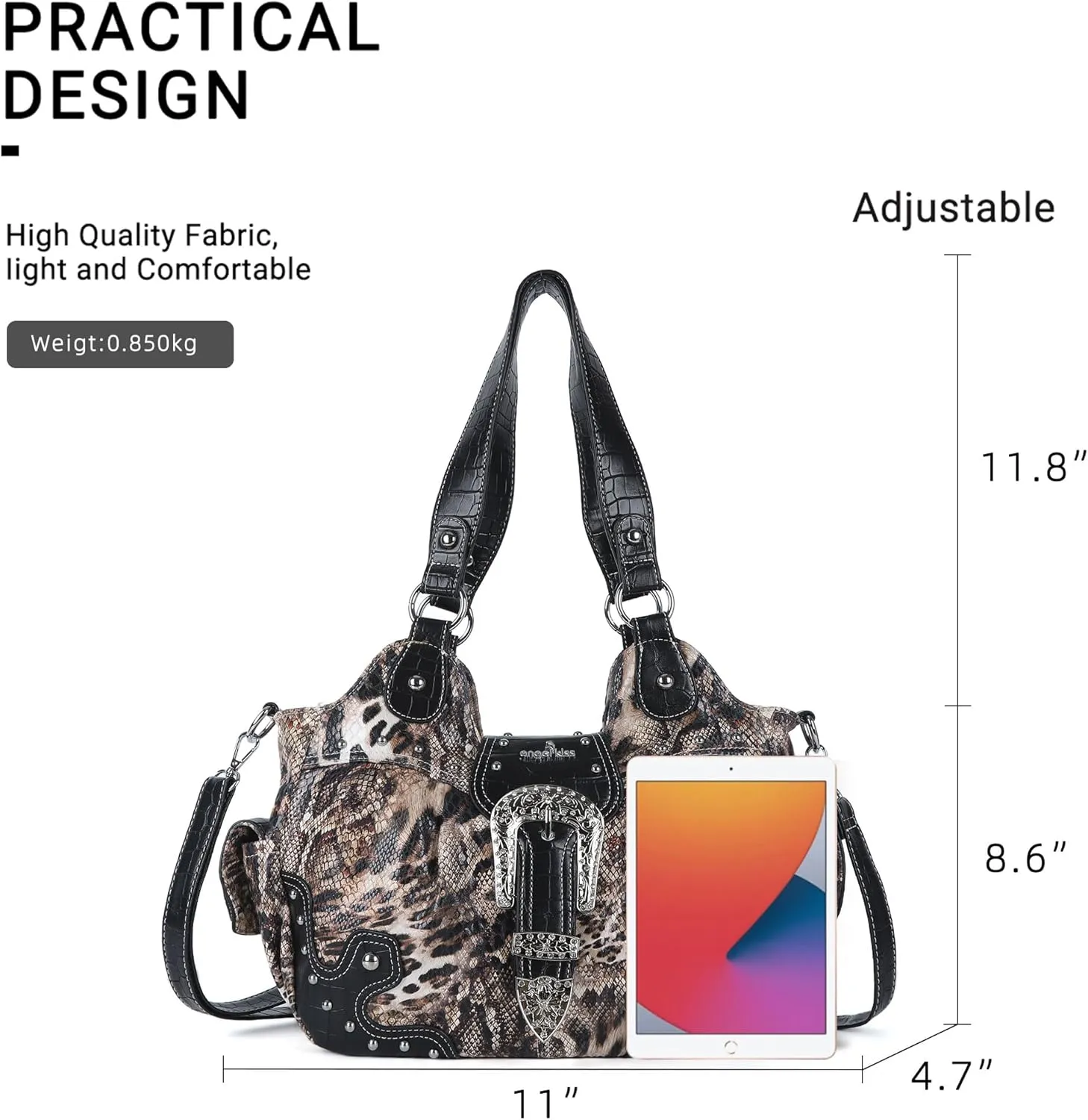 Angel Kiss Hobo Bags for Women Vegan Leather Purses and Handbags Ladies Chic Shoulder Bags Crossbody Purses with Metal Studs